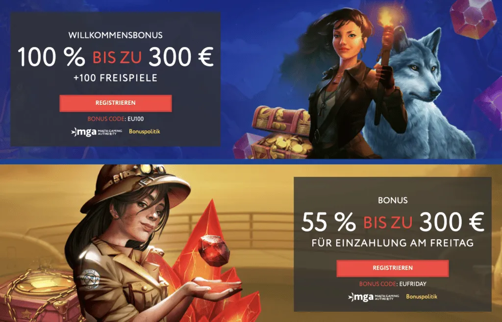 EuSlot casino bonus page