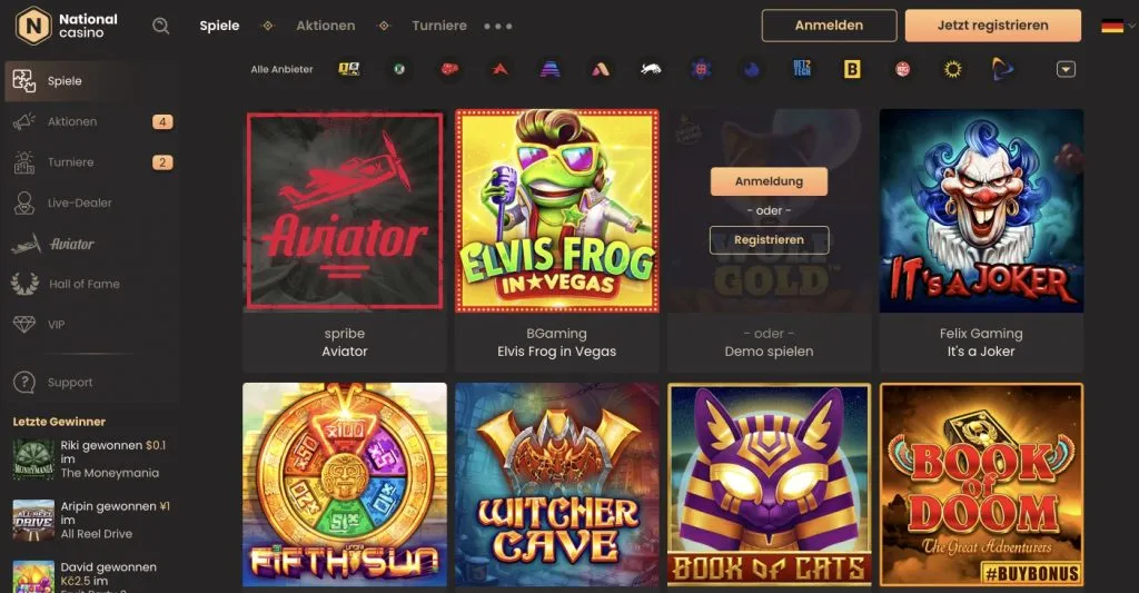 National Casino Spielauswahl