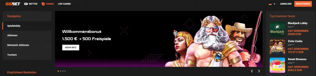 GGBet Casino Willkommenspaket