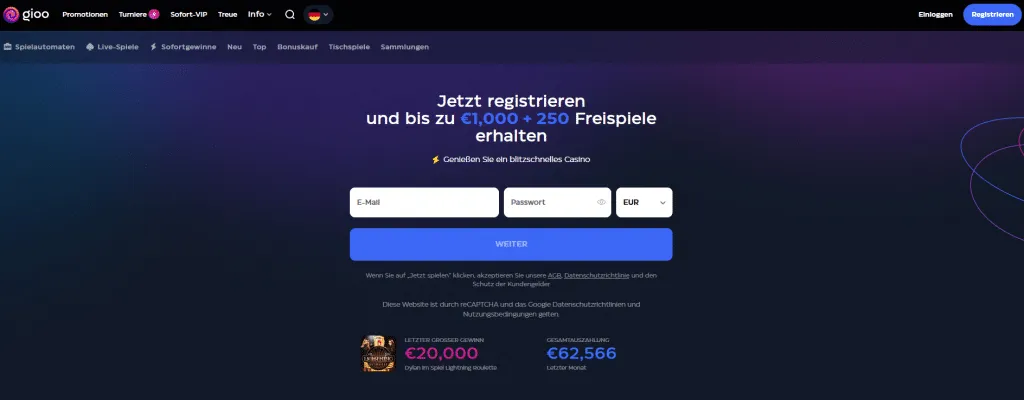Gioo Casino  Willkommenspaket