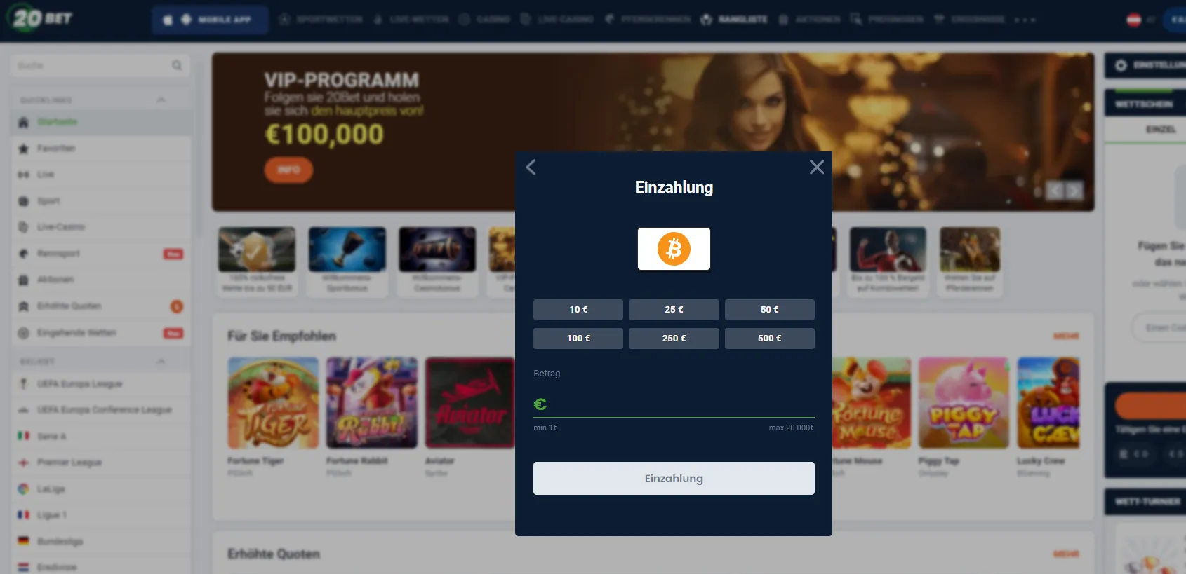 20Bet Online Casino 5 Euro Einzahlung – Zahlungsmethode