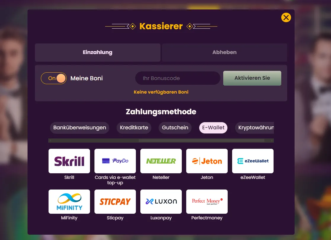E-Wallet-Optionen im Online-Casino-Zahlungsmenü
