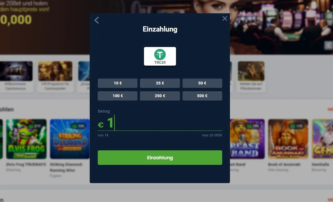 20Bet Online Casino 1 Euro Einzahlung