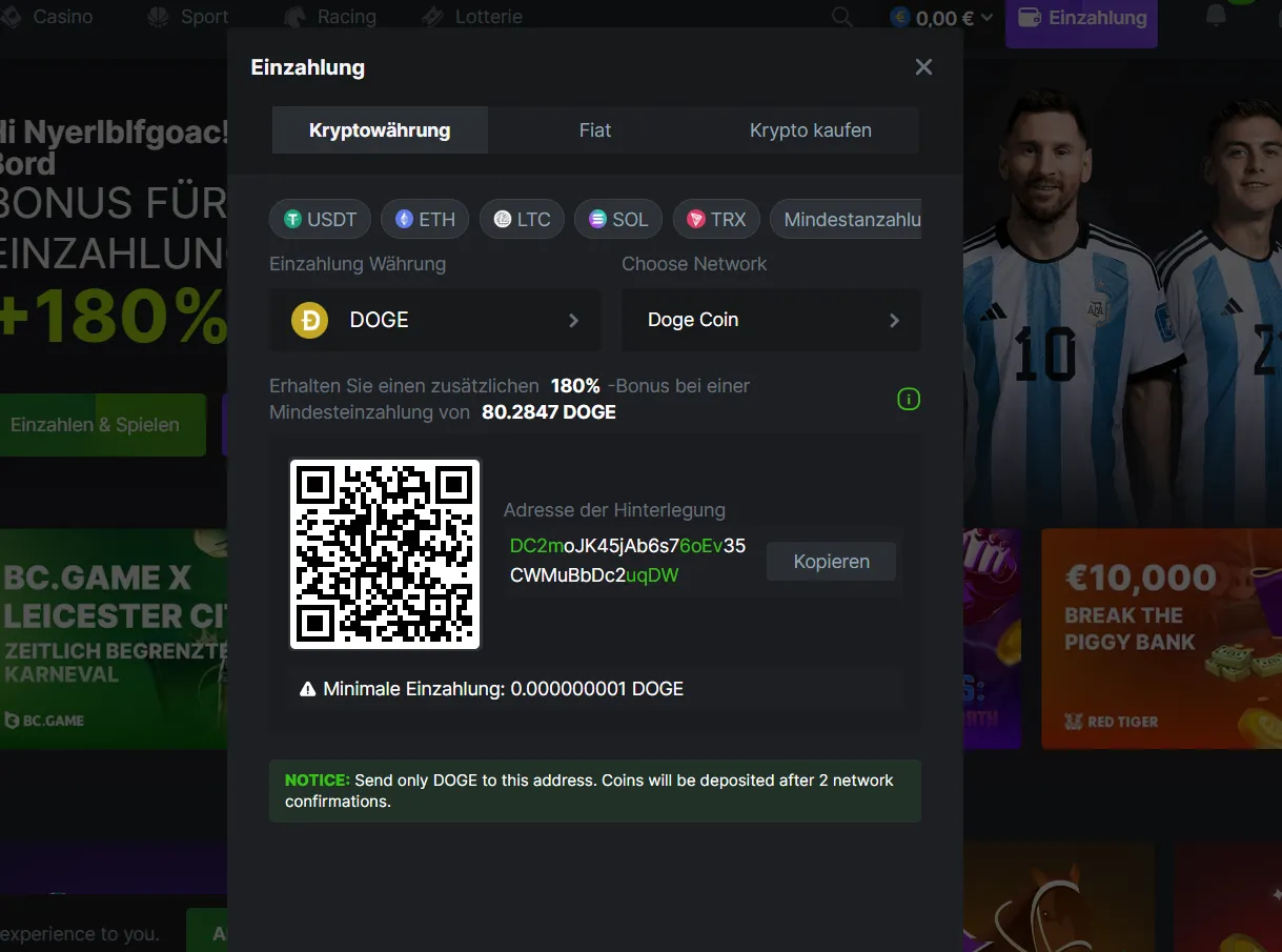 BC.game Online Casino 1 Euro Einzahlung