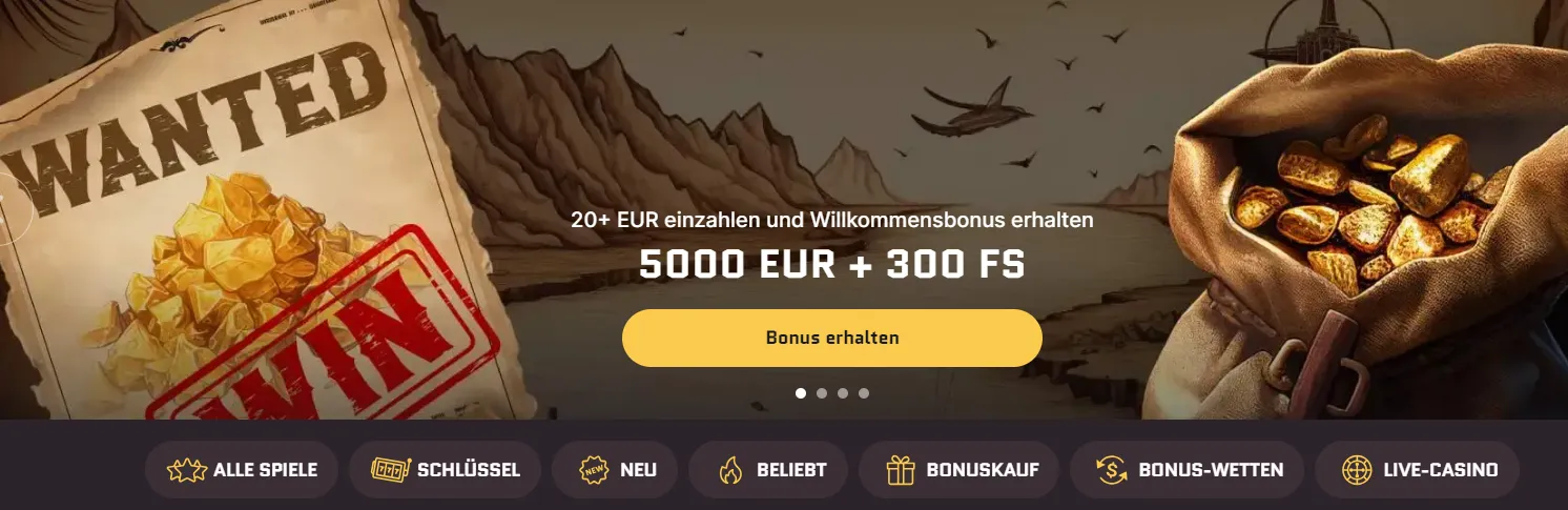 WantedWin Casino Willkommensbonus-Banner