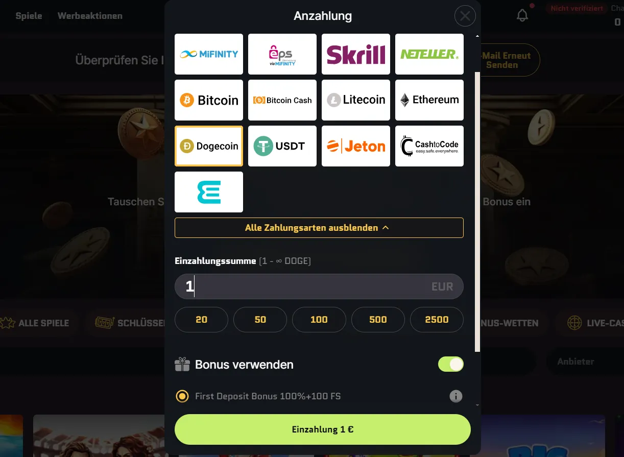 WantedWin Online Casino 1 Euro Einzahlung