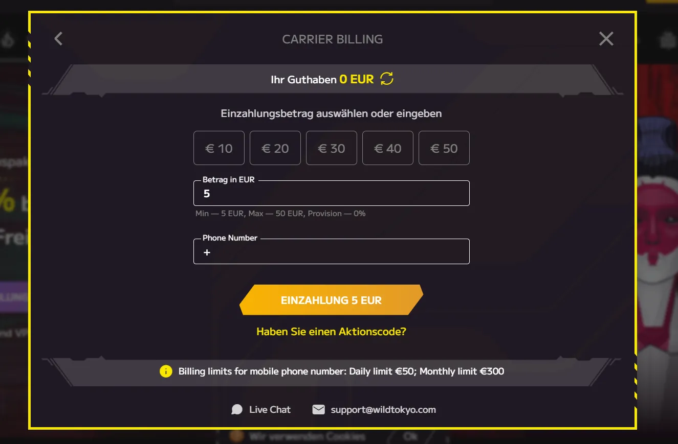 Wild Tokyo Online Casino 5 Euro Einzahlung – Zahlungsmethode
