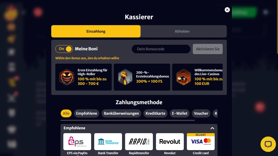 Hell Spin Casino Einzahlungsmöglichkeiten