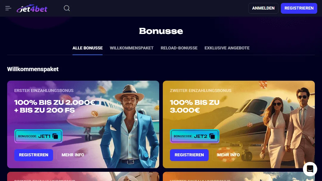 Jet4Bet Erst- und Zweiteinzahlungsbonus-Banner