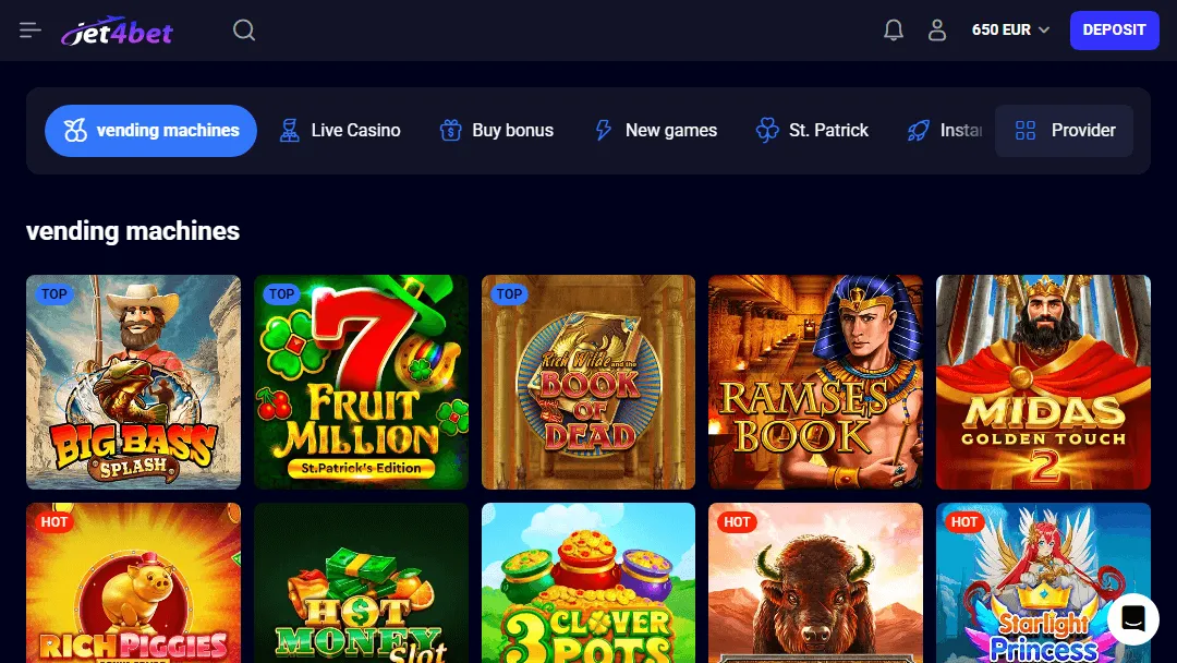 Slot-Spiele im Jet4Bet-Katalog