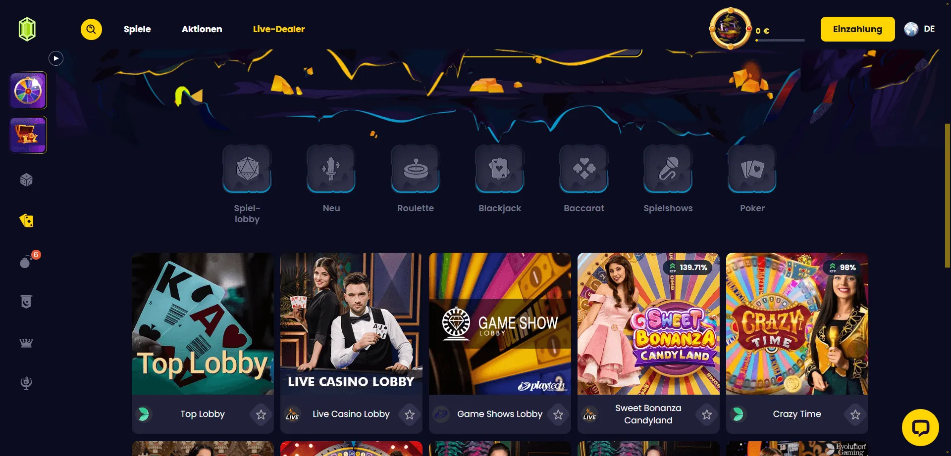 Live-Casino-Kategorien und Spiele