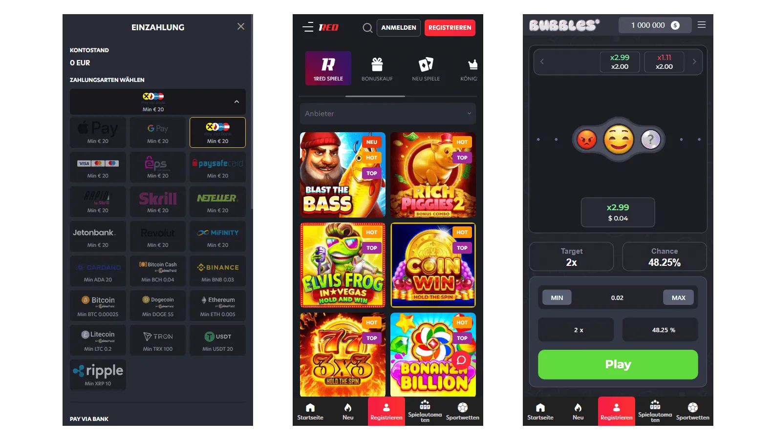 1red-Zahlungen, Spielkatalog, Slot auf einem Smartphone