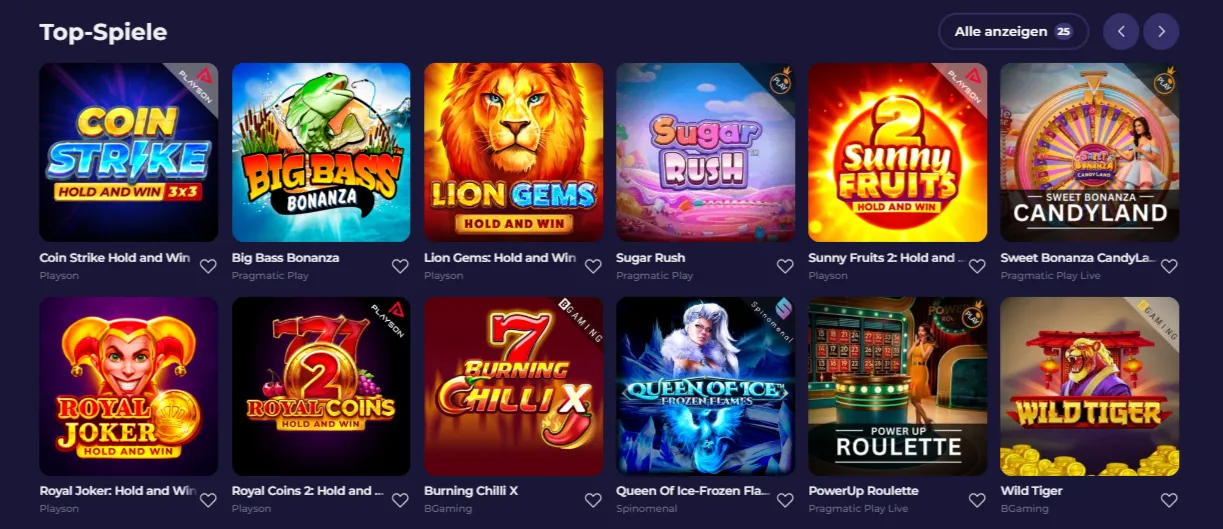 Lazybar Casino Spieleauswahl